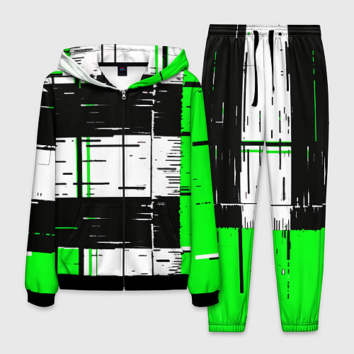 Мужской костюм Зелёные и чёрные полосы на белом фоне / 3D-Черный – фото 1