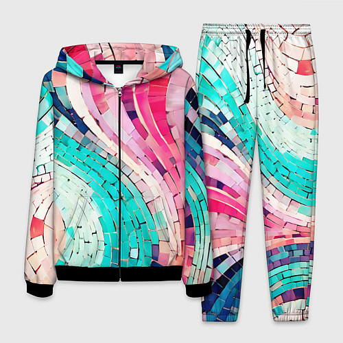 Мужской костюм Волнистые розово-голубые плитки / 3D-Черный – фото 1