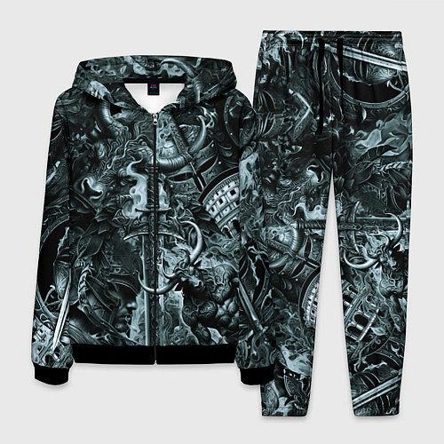 Мужской костюм Гладиатор и минотавр на фоне мечей и щитов / 3D-Черный – фото 1