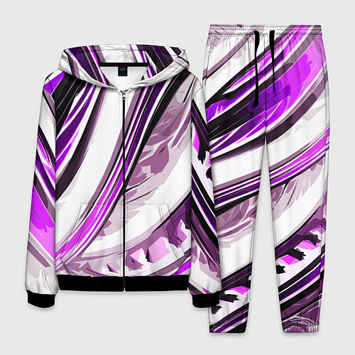 Мужской костюм Волнистая бело-фиолетовая абстракция / 3D-Черный – фото 1