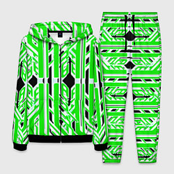 Мужской костюм Бело-зелёные техно полосы на чёрном фоне