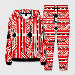 Мужской костюм Бело-красные техно полосы на чёрном фоне