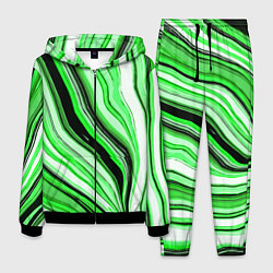 Мужской костюм Волнистые вертикальные чёрно-зелёные полосы