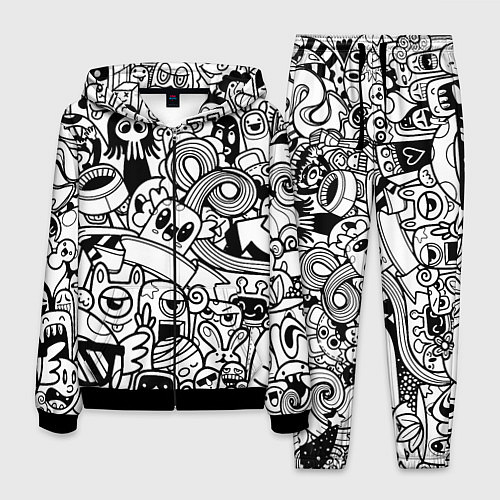Мужской костюм Black and white doddle monsters / 3D-Черный – фото 1