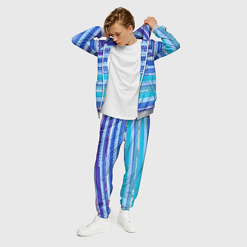 Мужской костюм Морской сине-голубой абстрактные полосы / 3D-Меланж – фото 3