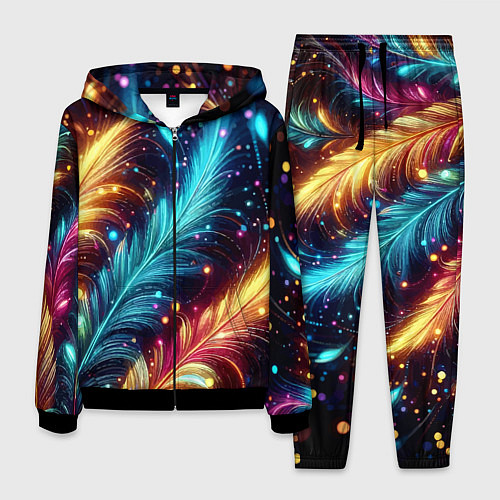 Мужской костюм Неоновые разноцветные перья / 3D-Черный – фото 1