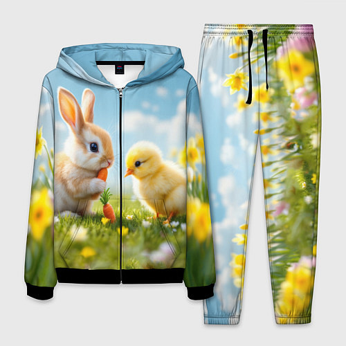 Мужской костюм Кролик и цыпленок встречают Пасху / 3D-Черный – фото 1