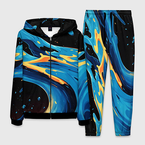 Мужской костюм Синяя волна из красок / 3D-Черный – фото 1