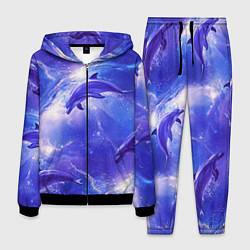 Костюм мужской Дельфины в волшебном море паттерн, цвет: 3D-черный