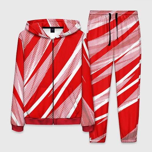 Мужской костюм Красно-белый абстракция с полосами / 3D-Красный – фото 1