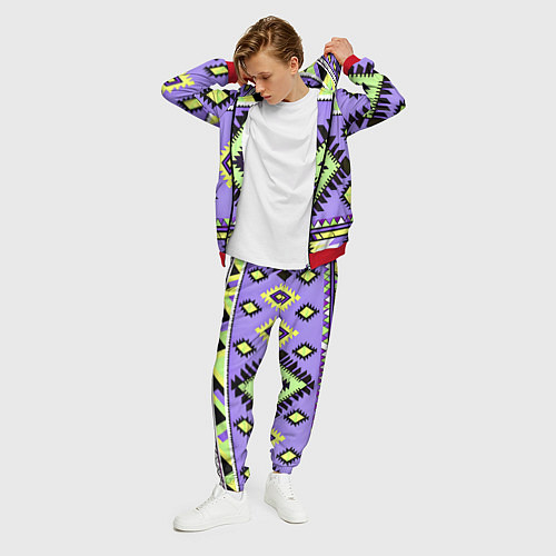 Мужской костюм Геометрический сиренево желтый орнамент ацтеков / 3D-Красный – фото 3