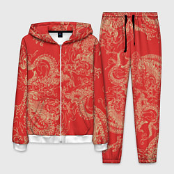 Костюм мужской Золотые драконы на красном, цвет: 3D-белый