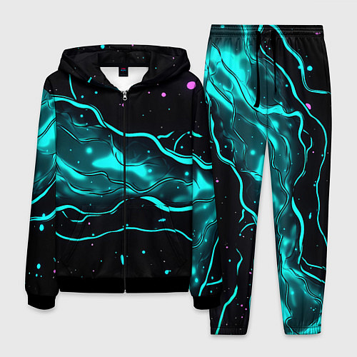Мужской костюм Голубые неоновые волны текстура / 3D-Черный – фото 1