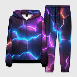 Мужской костюм Синие и фиолетовые молнии в разломе