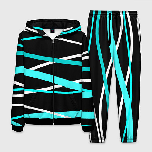 Мужской костюм Чёрный с бело-голубыми полосами / 3D-Черный – фото 1