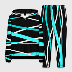 Мужской костюм Чёрный с бело-голубыми полосами