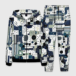Костюм мужской Чёрно-белый с синий абстракция фигуры точки, цвет: 3D-черный