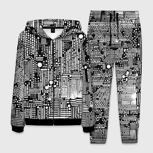 Мужской костюм Чёрно-белые абстракция точки полоски / 3D-Черный – фото 1