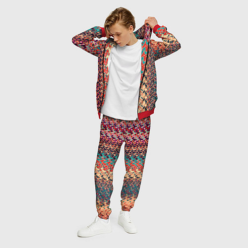 Мужской костюм Красно-синий искажённые полосы узор / 3D-Красный – фото 3