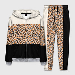 Мужской костюм Леопардовый паттерн с черной и бежевой полосой