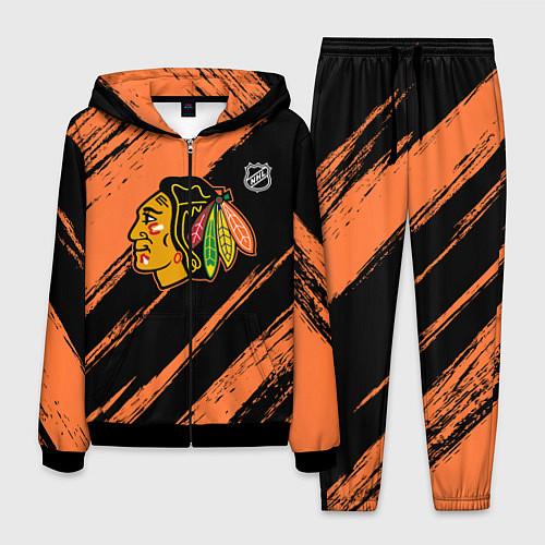 Мужской костюм Чикаго Блэкхокс - фон с оранжевыми потертостами / 3D-Черный – фото 1