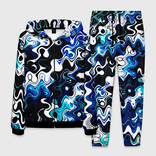 Мужской костюм Абстракция разлитые краски чёрно-сине-белый / 3D-Черный – фото 1