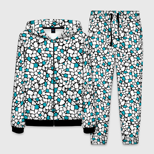 Мужской костюм Мелкий синий белый мозаичный узор на черном / 3D-Черный – фото 1