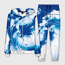 Костюм мужской Бело-синий абстракция морская волна, цвет: 3D-белый