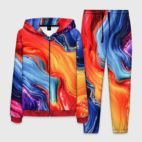 Мужской костюм Красно-синие масляные краски смешение абстракция / 3D-Красный – фото 1