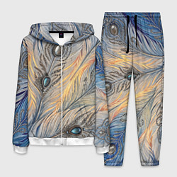 Костюм мужской Синие перья с самоцветами, цвет: 3D-белый