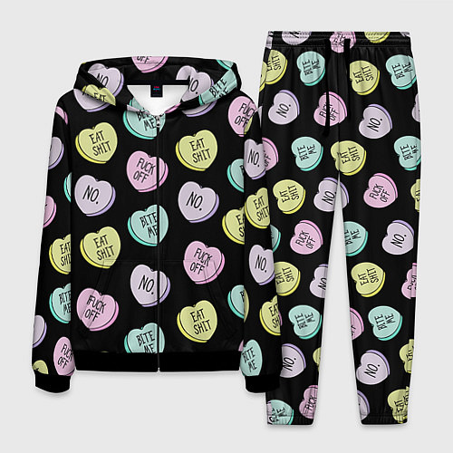 Мужской костюм Сердца с надписями / 3D-Черный – фото 1