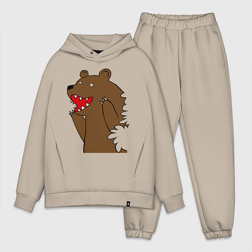 Мужской костюм оверсайз Медведь цензурный / Миндальный – фото 1