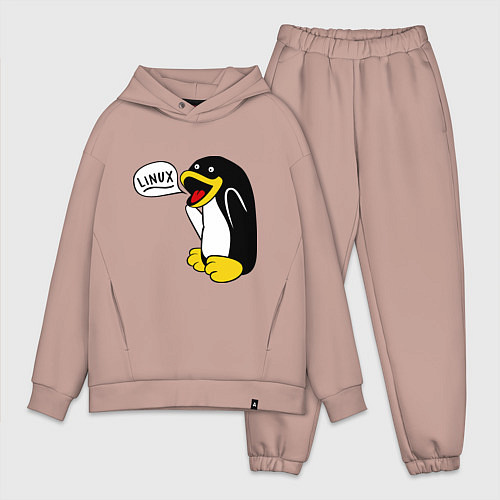 Мужской костюм оверсайз Пингвин: Linux / Пыльно-розовый – фото 1