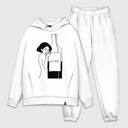 Мужской костюм оверсайз Девушка с бутылкой вина, цвет: белый