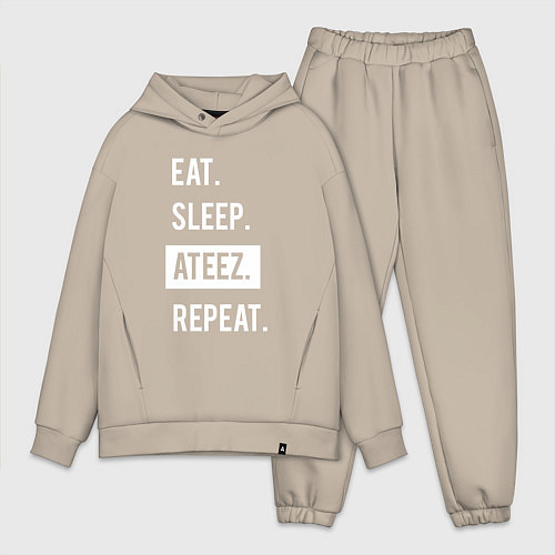 Мужской костюм оверсайз ЕСТЬ СПАТЬ ATEEZ ПОВТОРИТЬ / Миндальный – фото 1