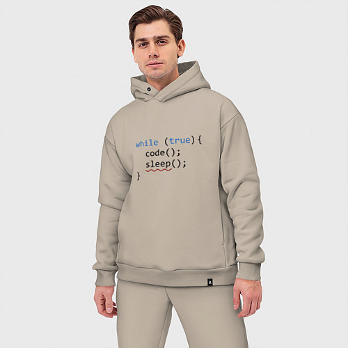 Мужской костюм оверсайз Code - sleep / Миндальный – фото 3