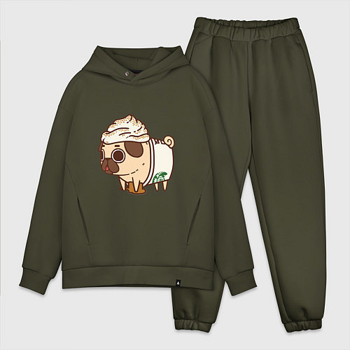 Мужской костюм оверсайз Сладкий мопс / Хаки – фото 1