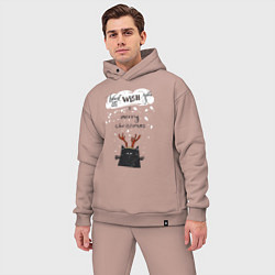 Мужской костюм оверсайз Рождественский кот, цвет: пыльно-розовый — фото 2