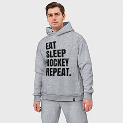 Мужской костюм оверсайз EAT SLEEP HOCKEY REPEAT, цвет: меланж — фото 2