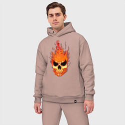 Мужской костюм оверсайз Fire flame skull, цвет: пыльно-розовый — фото 2