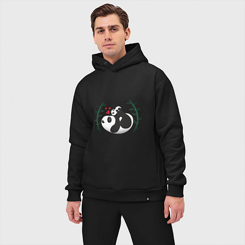 Мужской костюм оверсайз Мама панда с малышом / Черный – фото 3