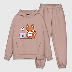 Мужской костюм оверсайз Cute fox and laptop