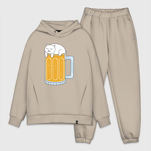 Мужской костюм оверсайз Beer Cat / Миндальный – фото 1