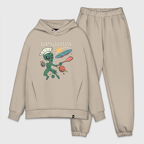 Мужской костюм оверсайз Повар и плоская земля пицца / Миндальный – фото 1