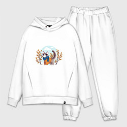 Мужской костюм оверсайз Осенний кот, цвет: белый