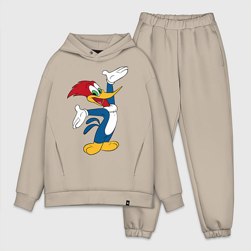 Мужской костюм оверсайз Дятел Вуди позирует / Миндальный – фото 1