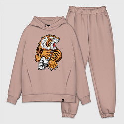 Мужской костюм оверсайз Tiger Skull, цвет: пыльно-розовый