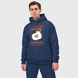 Мужской костюм оверсайз Рождественский свитер Кот-яичница, цвет: тёмно-синий — фото 2