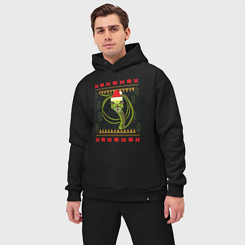 Мужской костюм оверсайз Рождественский свитер Скептическая змея / Черный – фото 3