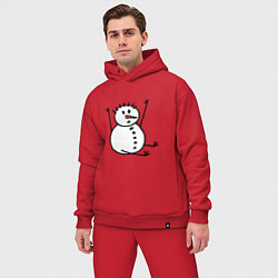 Мужской костюм оверсайз Снеговик в дудл-стиле, цвет: красный — фото 2